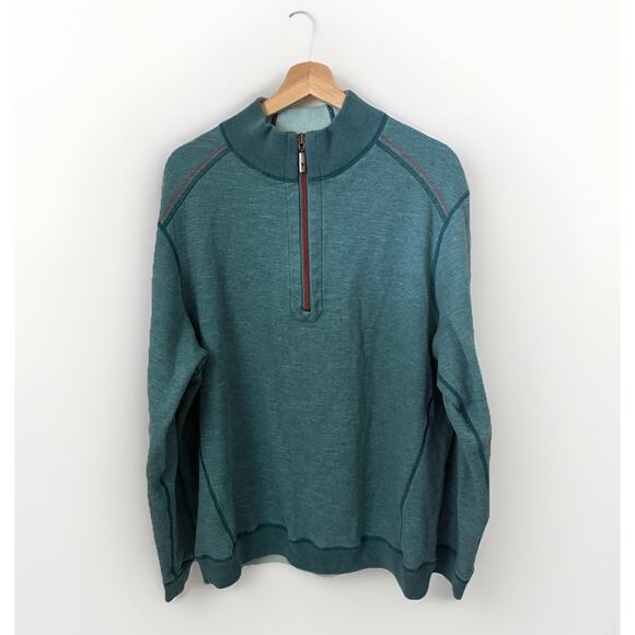 Tommy Bahama Flipsider Reversible Sweater Seafront Quarter-Zip Beach Pullover Lg - Picture 1 of 5